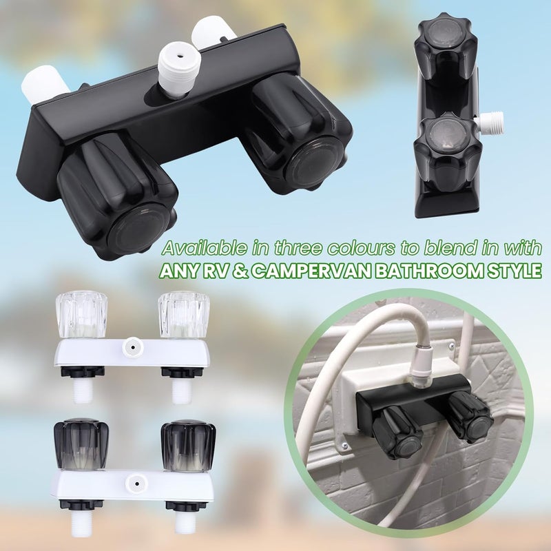 gcbcrit RV Shower Faucet, Dual-Handle Camper Shower Faucet with Acrylic Knobs, 4" RV Shower Valve Diverter, RV Outdoor Shower for RV, Camper Van, Outside and Inside Bathroom Shower (Black) - Image 5
